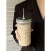 1pc High-Capacity Ins Style Glass Cup with Lid and Straw for American Coffee & Latte
