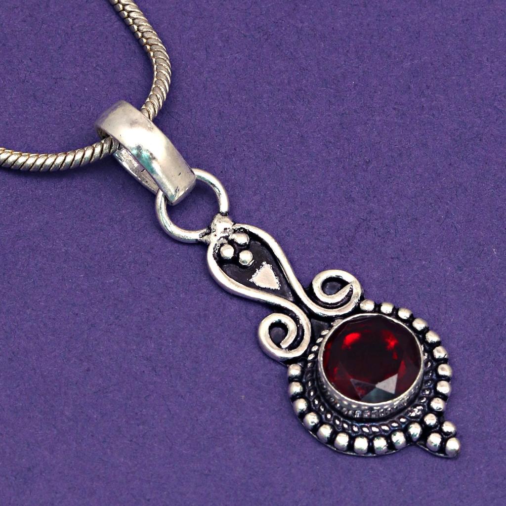 Pendant Garnet   Sterling Jewelry Gemstone Plated Gold Natural Red