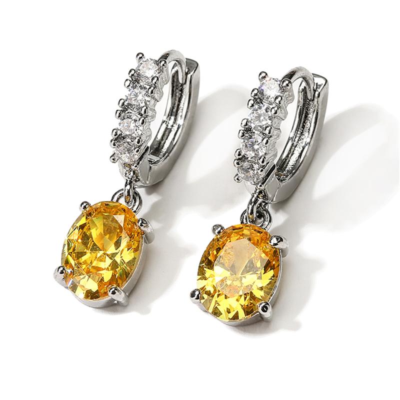 Fashion Yellow Oval Zircon Drop Earrings for Women Shiny Geometric Crystal Zirconia Bridal Earring Luxury Wedding Zircon