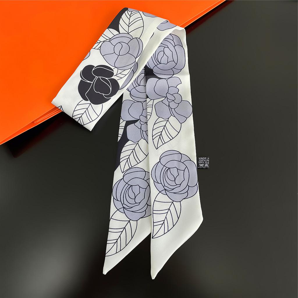 Brand Scarf Design Rose Bag 100% Silk Scarves Women Fashion Neckerchief Scarf For Ladies Hair Accessories Foulard Headbands