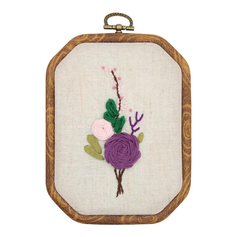 Octagonal Embroidery Hoop Kit-DIY Lu & Su Style Floral Patterns with European Designs Complete Needlework Set for Beginners