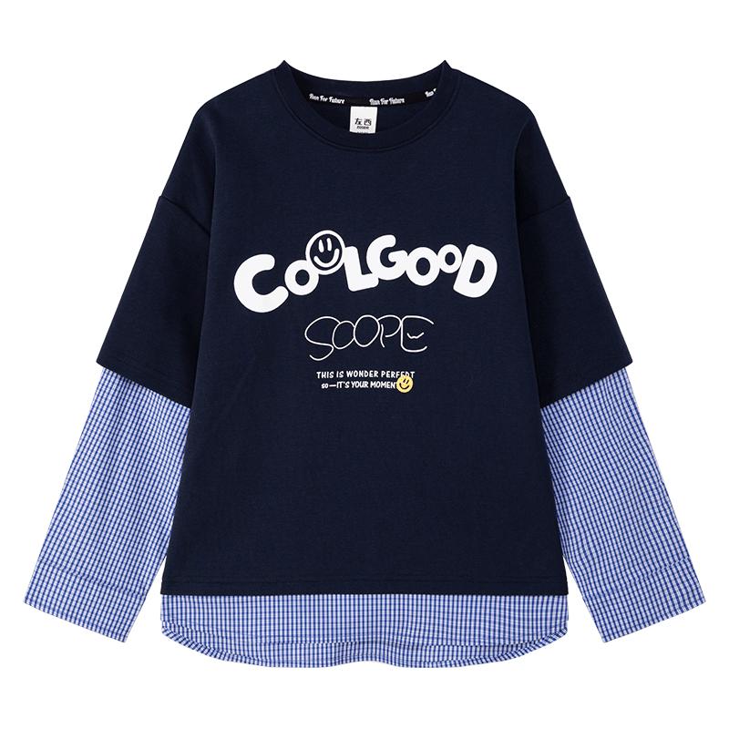 Zuo Xi Boys Plaid Faux Two-Piece Layered Sweatshirt 120