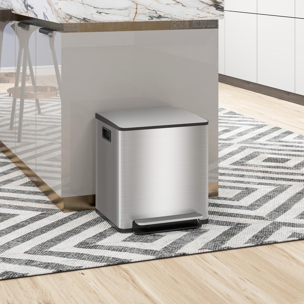 30L Dual Compartment Stainless Steel Bin, with Deodoriser Holders - Silver Tone