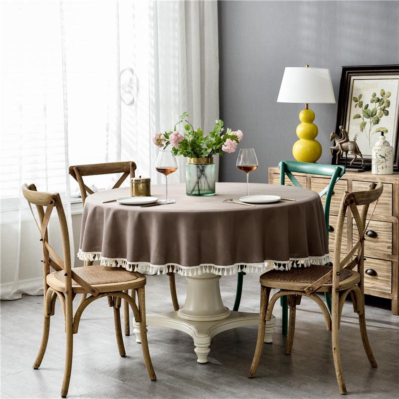 Waterproof Solid Color Imitation Cotton And Linen Fringed Lace Round Dining Table Coffee Table Tablecloth Tablecloth