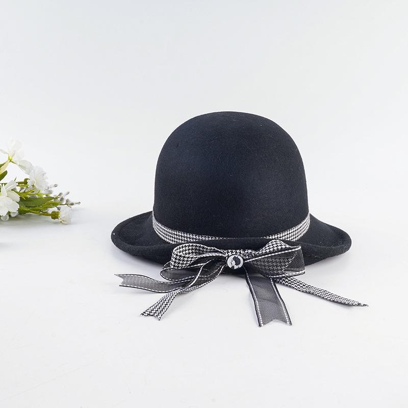 Spring and Autumn Lace Bow Wool Women's Bell Hat Short Brim Simple Fashion Atmospheric Elegant Hat