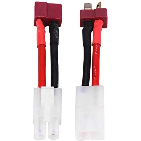 RC Adapter Cable Deans T Plug to Tamiya | Compatible with RC Vehicles and LiPo Chargers | Male to Female Connectors, Red Black, Plastic