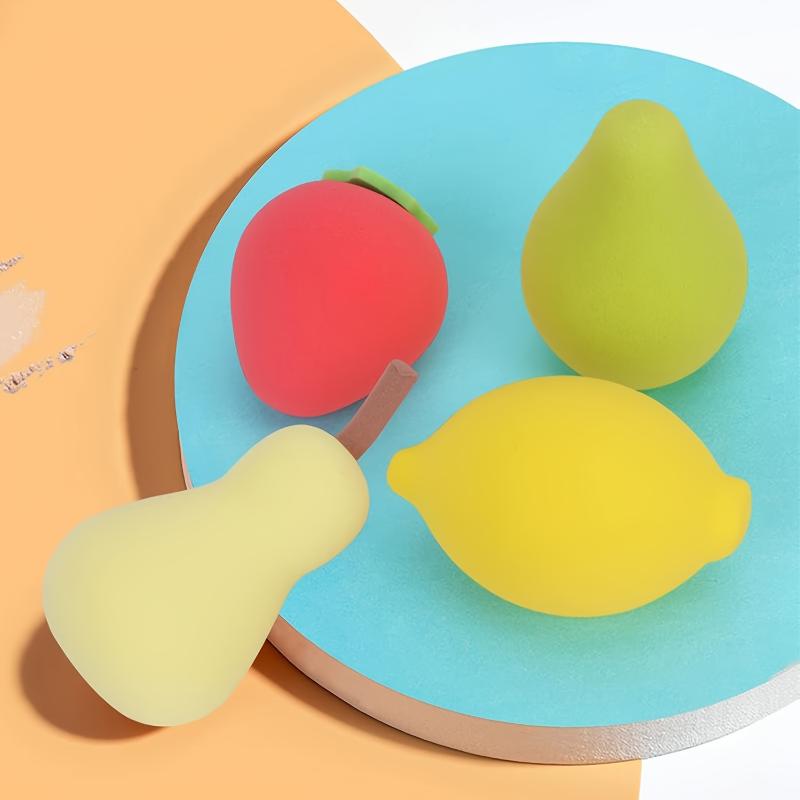 4 Stück/Box Make-up-Schwamm-Set Niedliche Frucht-Kosmetikschwämme für Foundation, Concealer, Puder, Gesichts-Make-up-Mixer, Schönheitswerkzeuge, Birne