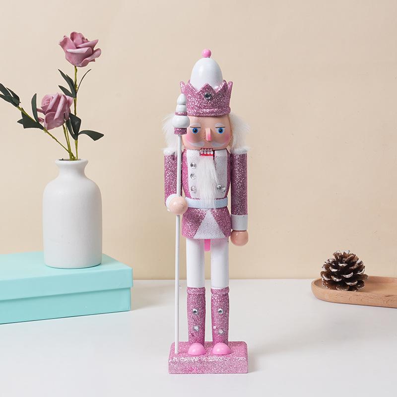 Pink Wooden Nutcracker Soldier Figurine - Christmas Decoration King