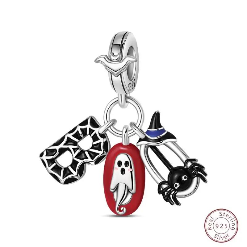 Halloween Charm Bead Gothic Pendant Copper Pumpkin Witch Doll Black Skeleton Mummy Candy Fit Original Bracelet Diy Jewelry