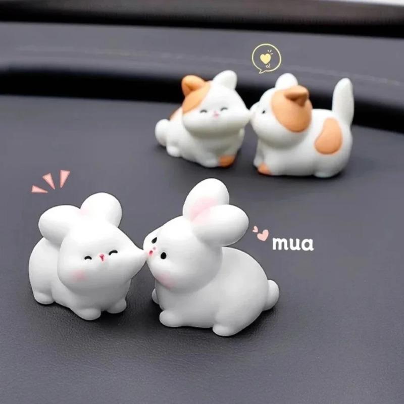 Kiss Face Rabbit Kitten Doll Car Decor Funny Resin Ducks Frogs Figurines Car Interior Dashboard Cute Car Accessories