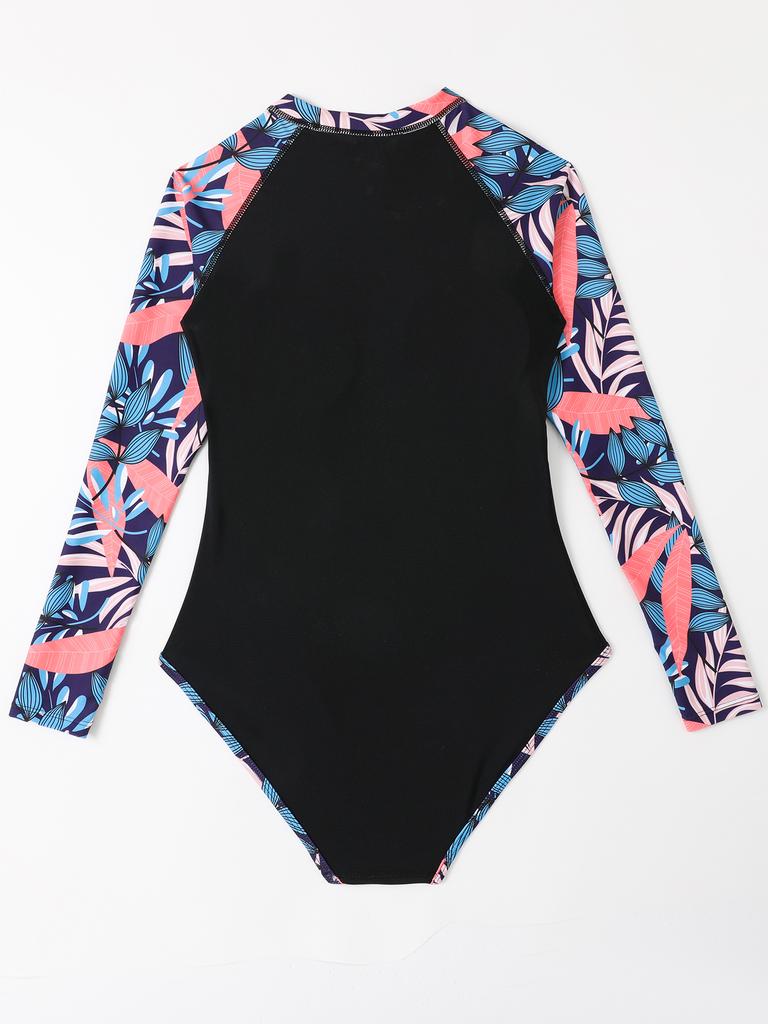 Damen Sexy Einteiliges Bade-Set Badeanzug Langarm Reißverschluss Badeanzüge Bademode