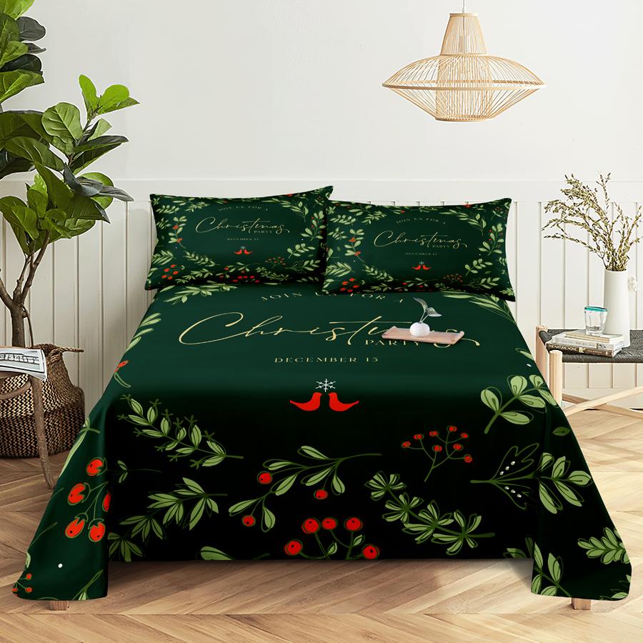 Bed Sheet Set 240x220 Christmas Tree With Pillowcase Letter Green For Single Double Beds Kids Adult 3D Bedding Texile Twin Full