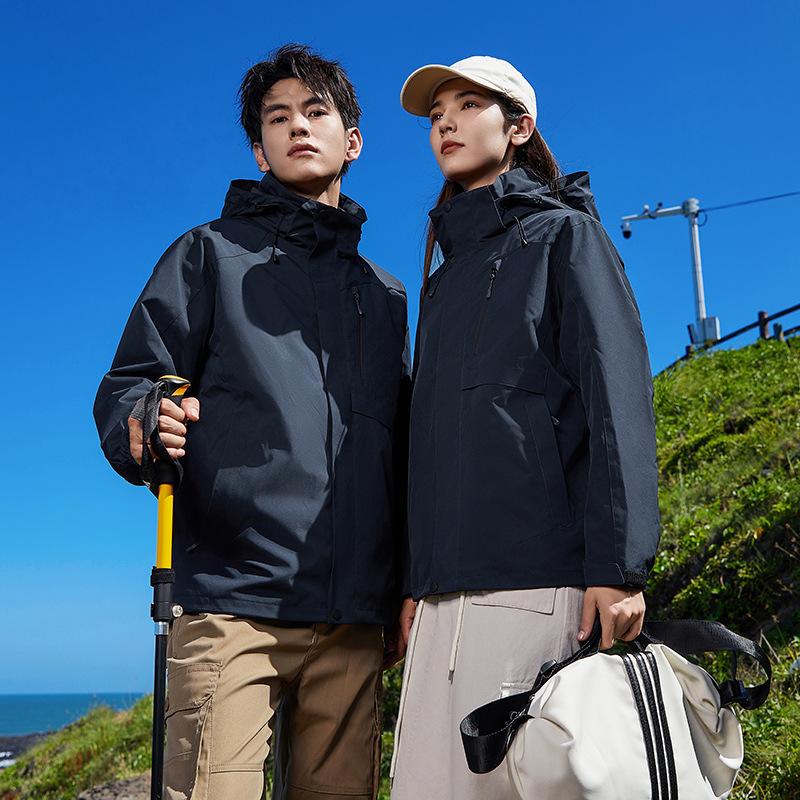 24 New Jacket Men's Three-in-one Jacket Women's Outdoor Waterproof Hiking Warm Jacket Mountaineering Suit