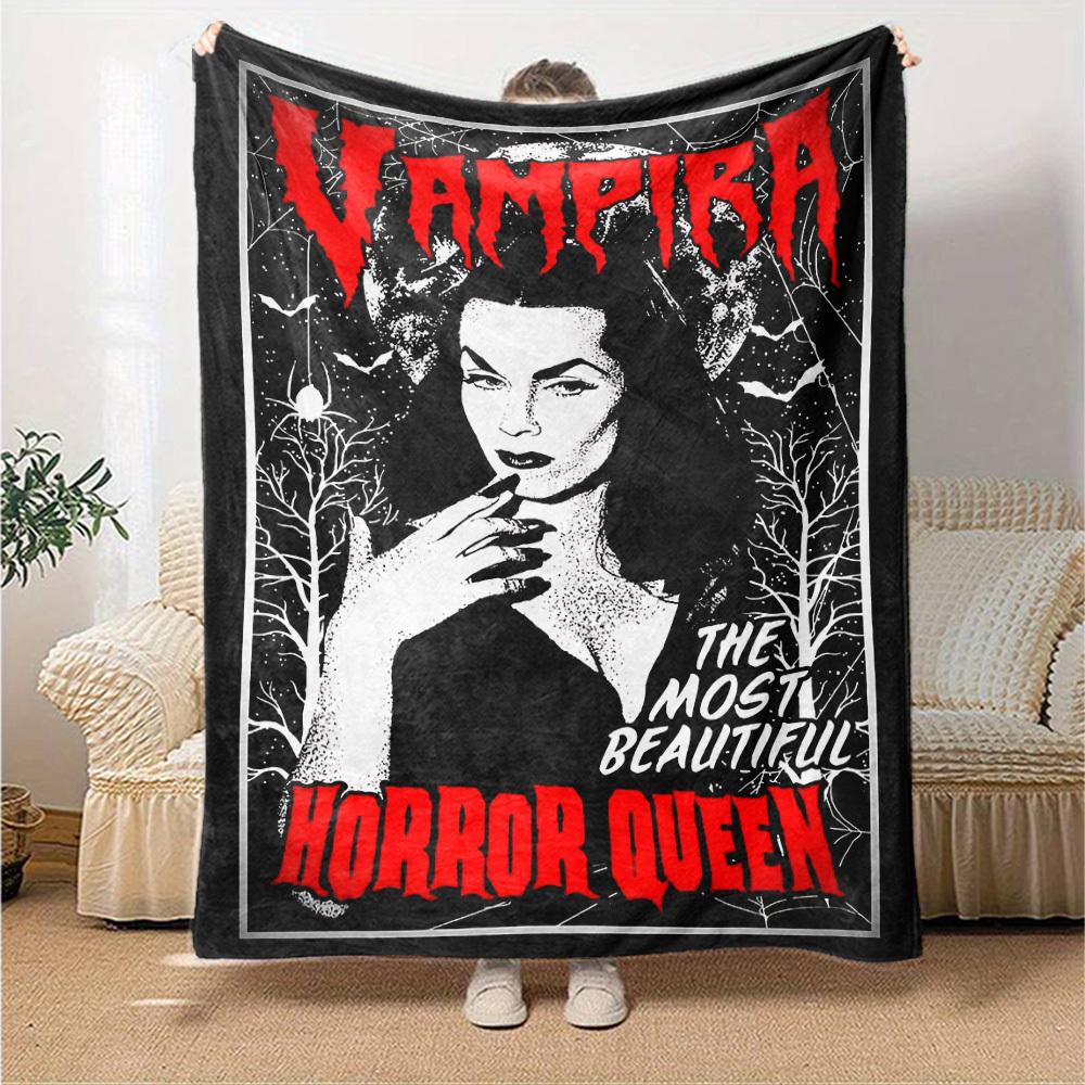 1pc Vampira Horror Queen Soft Flannel All Season Throw for Home, Office, Outdoor UseDurable Comfort Soft Warm Throw for Home
