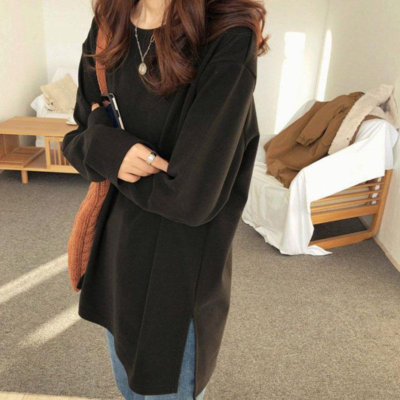 

L - 6XL Женские топы Футболка Летняя рубашка больших размеров Подходящие модели средней длины Облегающие бедра Тонкие открытые нерегулярные с длинными рукавами L чёрный