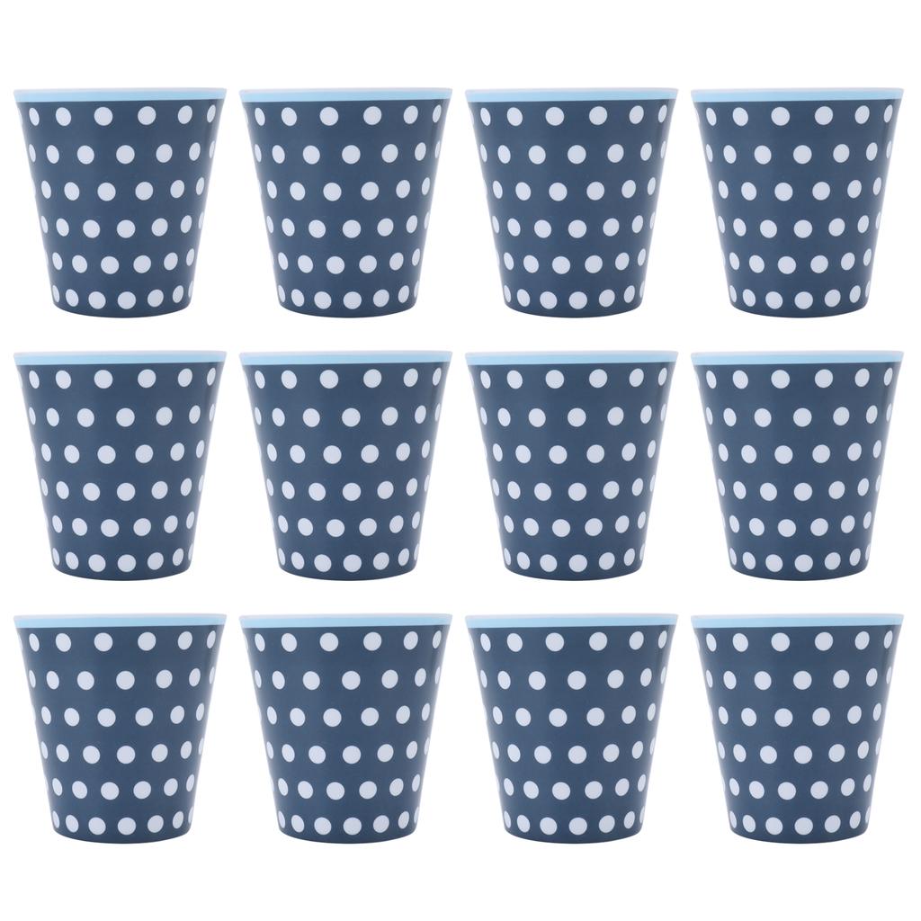 12Pcs Milk Cup AntiScalding Melamine BlueDots Pattern Drinkware Kit for Home Restaurant