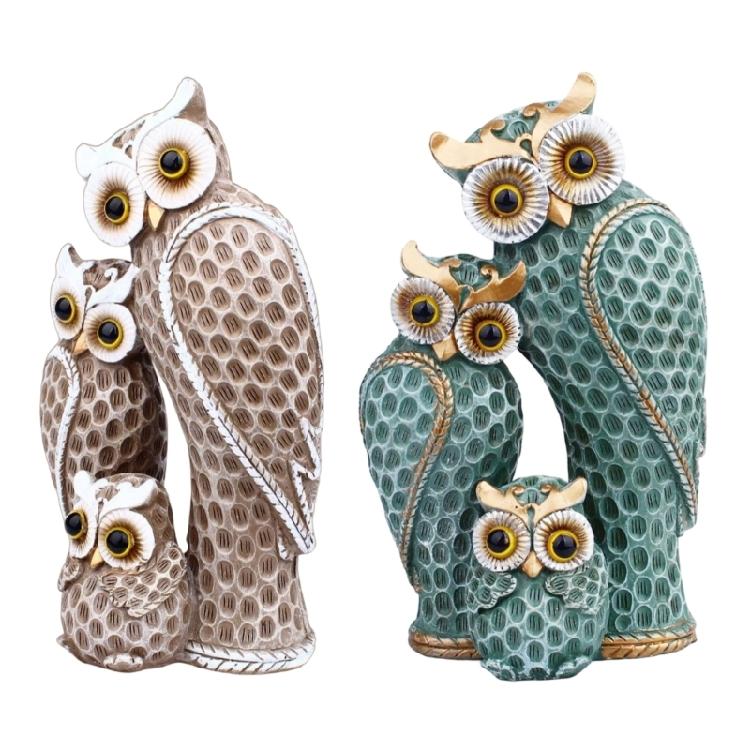 Statues de Jardin Famille Chouettes Accessoires de Jardin Féérique Centres de Table Figurines Animales en Résine Sculptures Cadeau de Pendaison de Crémaillère