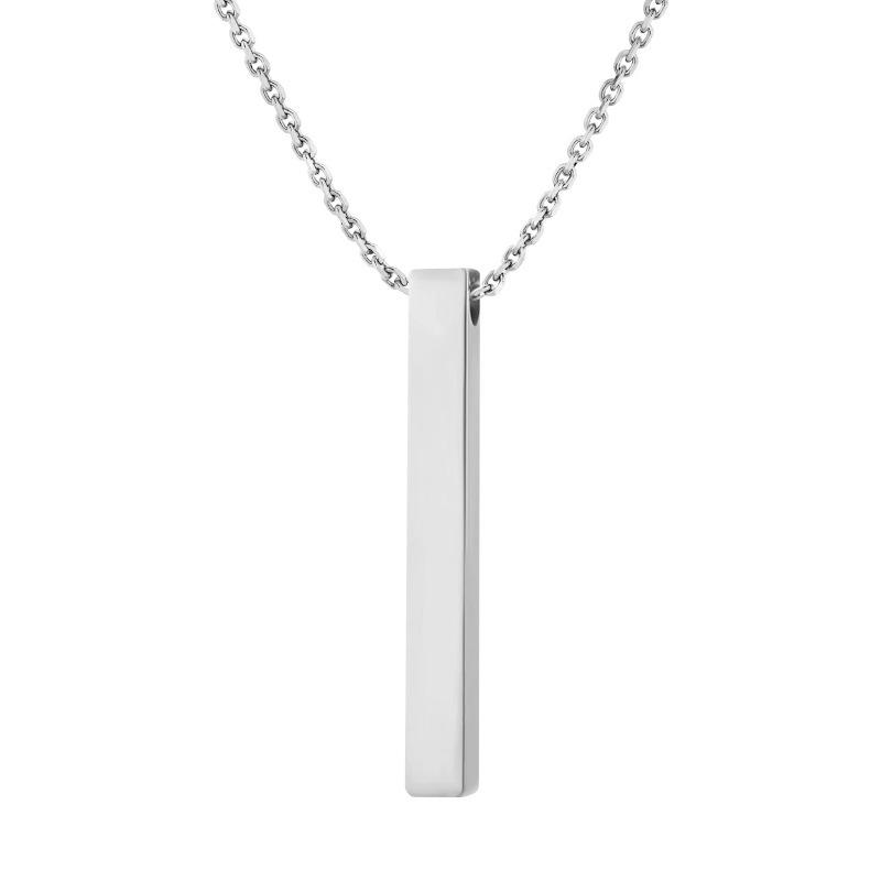 Mirror-Polished Stainless Steel 3D Bar Necklace with Engravable Rounded Corners