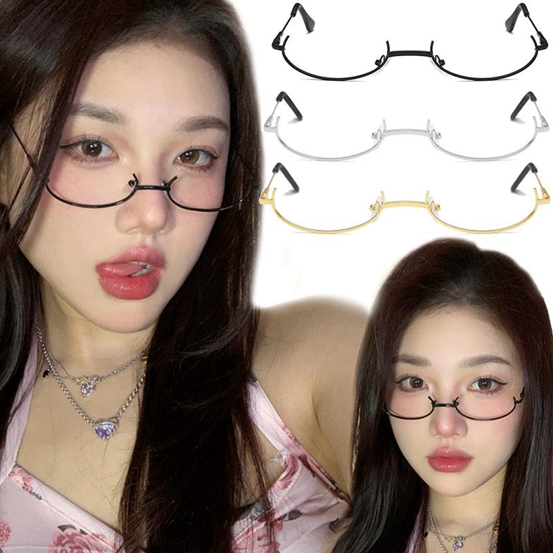 Retro Glasses Metal Frame Half Frame Without Lens Girls Chic Cosplay Party Decoration Glasses Y2K Metal Photography Glasses