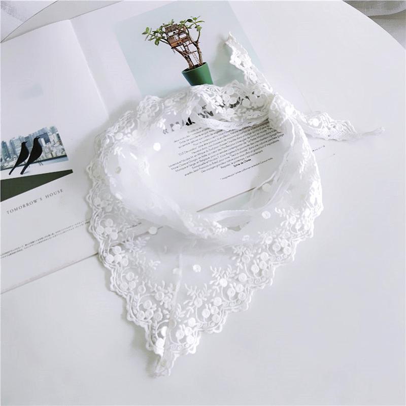 Women Embroidered Floral Lace Triangle Neck Scarf
