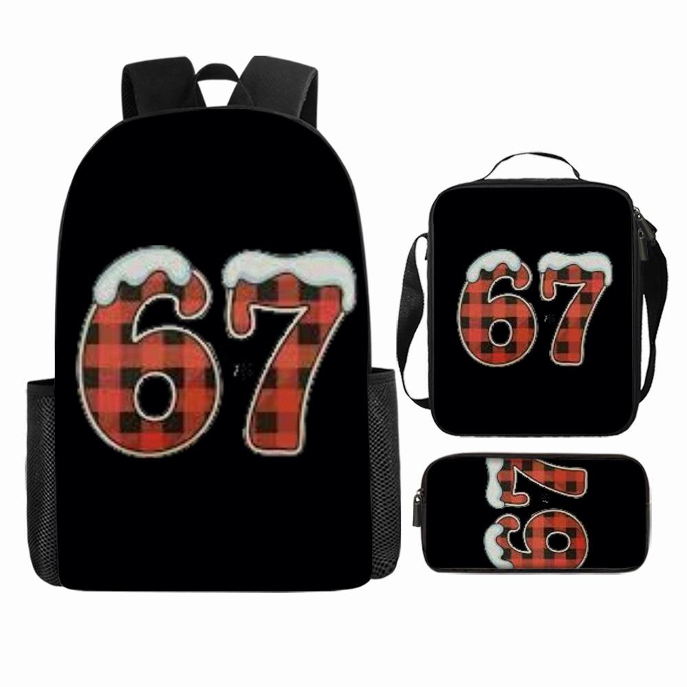 Large Capacity Schoolbag with Shoulder Strap; Student Three-piece Pencil Case Set