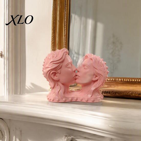 Elegant Sculptures 3D Printed Couple Kissing Head Sculpture, White Modern Art Statue Anniversary Romantic Craft for Living Room Bedroom, Minimalist