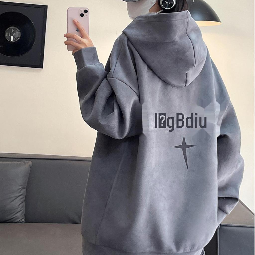 Übergroßer Wildleder-Hoodie für Herren: Trendy American Style, Plüschsamt, Herbst/Winter Mode