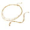 Euro-American style three-layer titanium steel necklace accessory for women, light luxury beaded chain