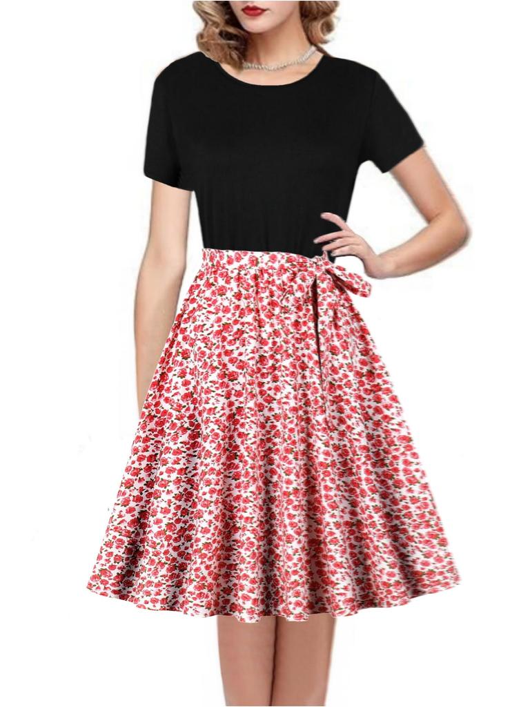 Round Neck Short-Sleeve Printed Dress
