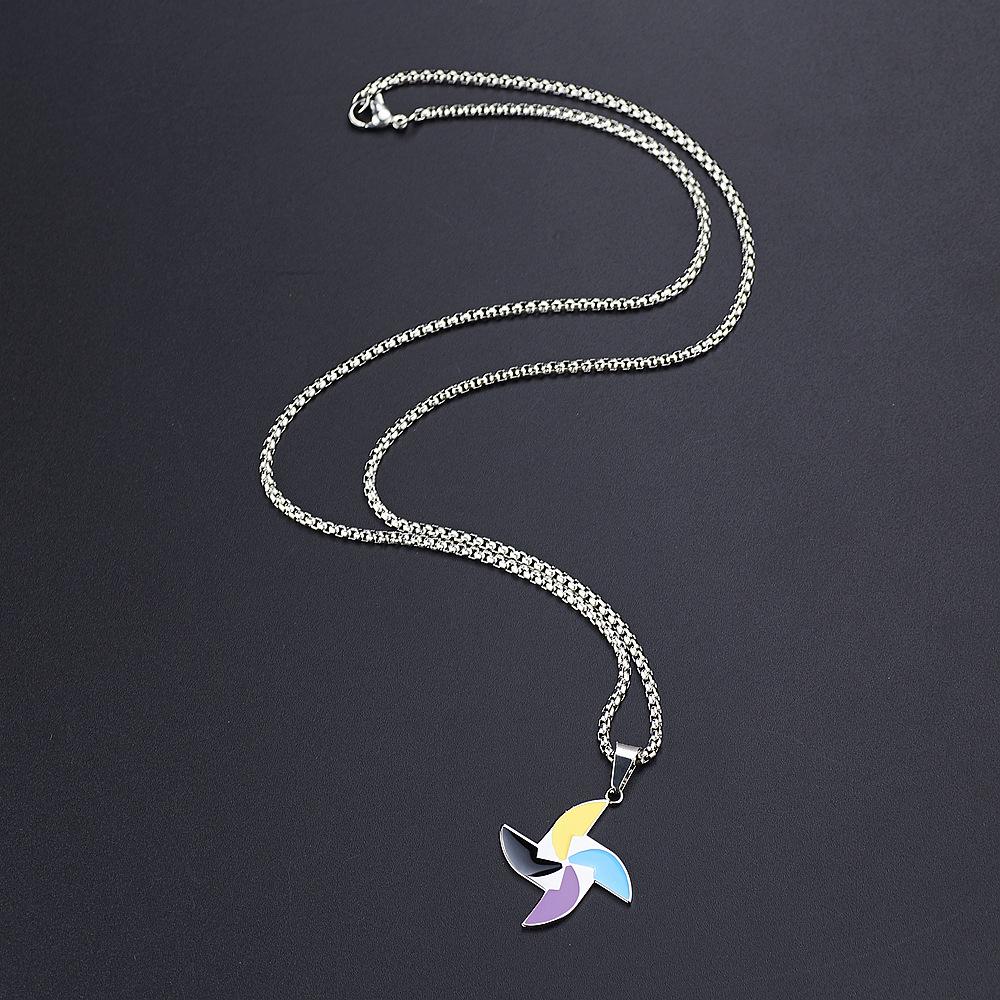 Stainless Steel Colorful Windmill Pendant Necklace - Unisex Hip Hop Jewelry