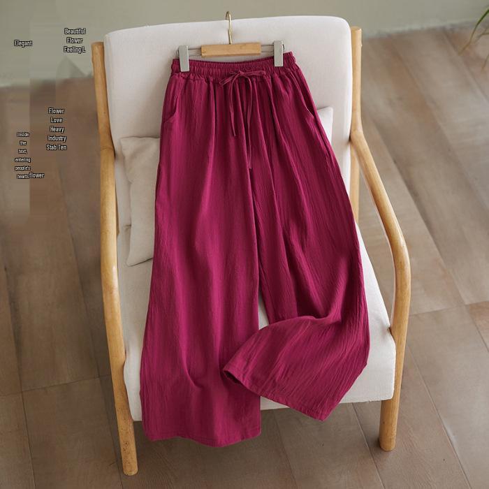 Southeast Asia Plus Size Casual Retro Cotton Linen High Waist Wide Leg Pants