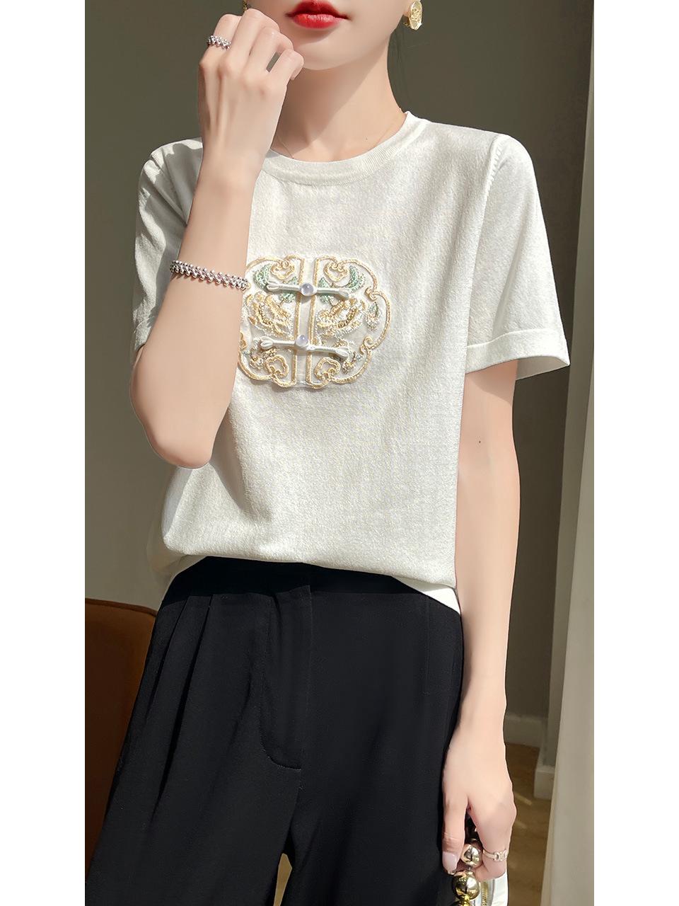 

Летний вязаный топ в китайском стиле ретро, женский, высокого класса, с изогнутыми бусинами и пуговицами-лягушками Small белый