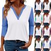 Women's Casual Fashion Sexy Comfortable V-neck Stitching Color Three-quarter Sleeve Top