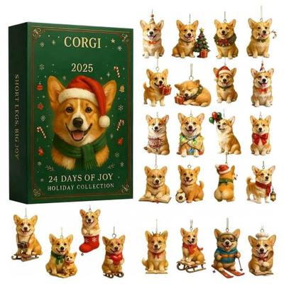 Calendario de Adviento Coigi 2025 Cuenta Atrás de Navidad de 24 Días con 24 Colgantes Acrílicos 2D de Corgi Adorables Juego de Adornos Temáticos de Perros Regalo de Vacaciones