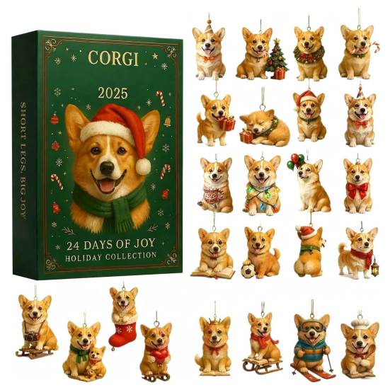 Coigi Advent Calendar 2025 24 Days Christmas Countdown with 24 Acrylic 2D Cute Corgi Pendants Dog-Themed Ornaments Set Holiday Gift