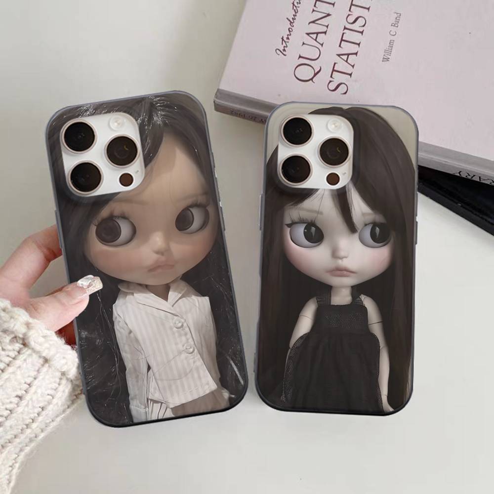 Dark Cute Girl Doll Art For IPhone 16 15 14 13 12 11 17 Pro Max Plus Wave Corrugated Phone Case Anti Drop Cover
