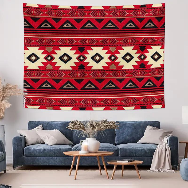 Red EthnicInspired Geometric Tapestry Stylish Wall Hanging for Bedroom Decoration