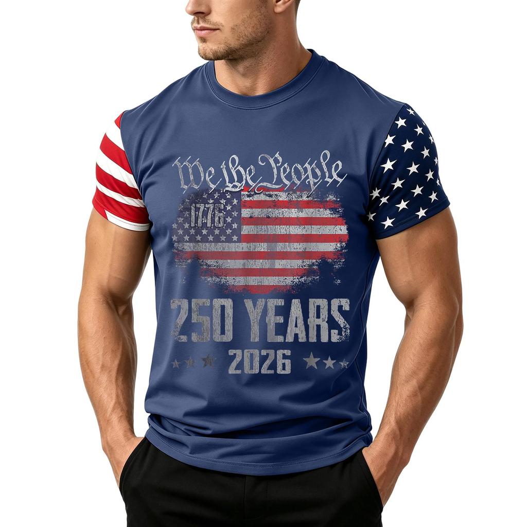 Men's Independence Day Flag Print Short Sleeve T-Shirt, Loose Casual Daily Summer Tops