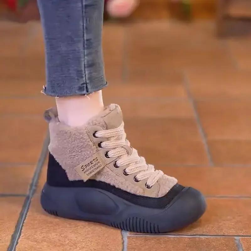 2025 Autumn/Winter New High Lift Cotton Boots with Velvet Warmth Thick Bottom Snow Boots Outdoor Casual Non Slip Cotton Shoes