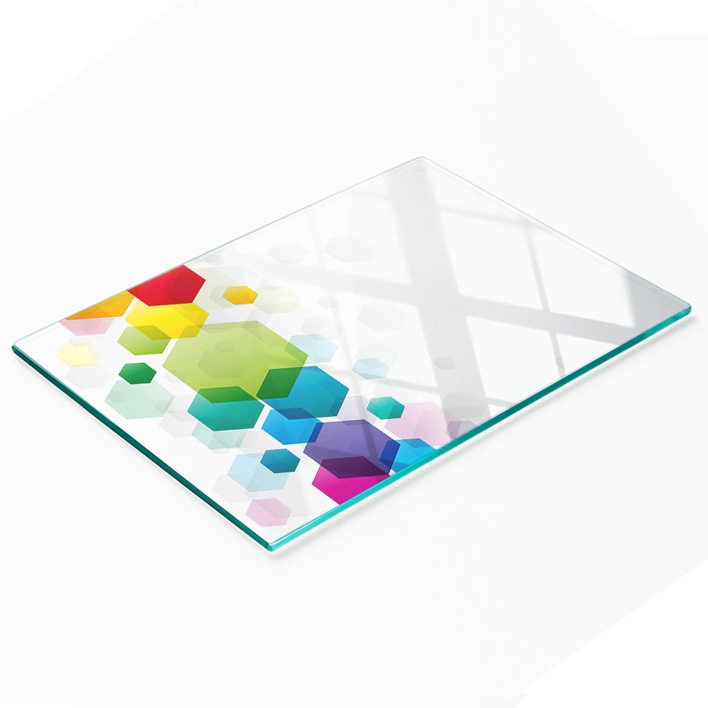 Glass Decorative Serving Board for Snacks Colorful Cubes 80X52 Cm