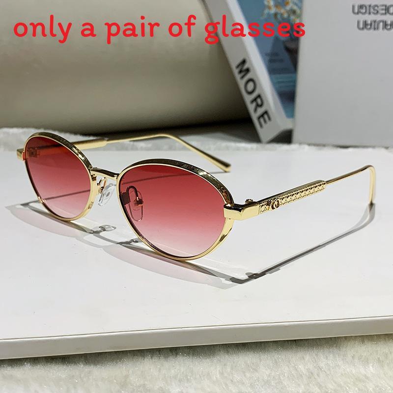 Euro Metal Oval Sunglasses With Uv400 Protection For Fashionable Summer Outings