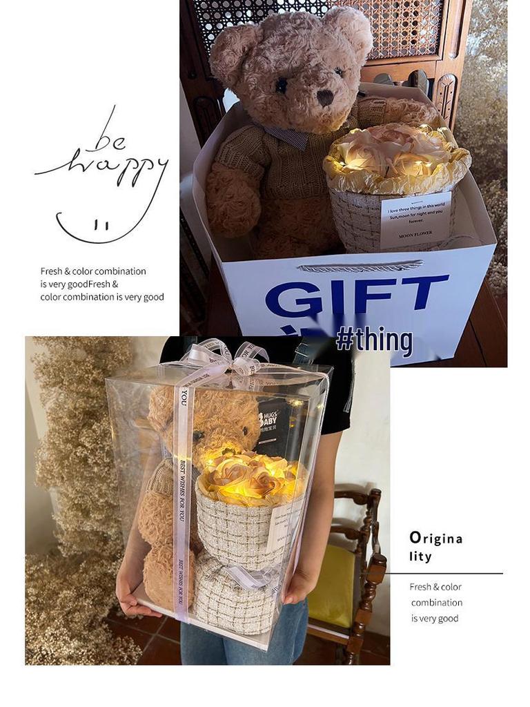 Valentine's Day Teddy Bear and Rose Bouquet Gift for Best Friends, Girlfriends, and Mothers