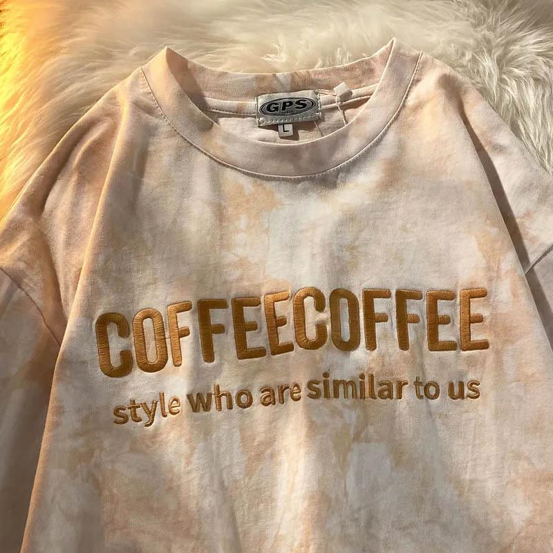 

Летняя футболка с короткими рукавами, свободные топы для мужчин и женщин, удобные дышащие топы с короткими рукавами M кофейный