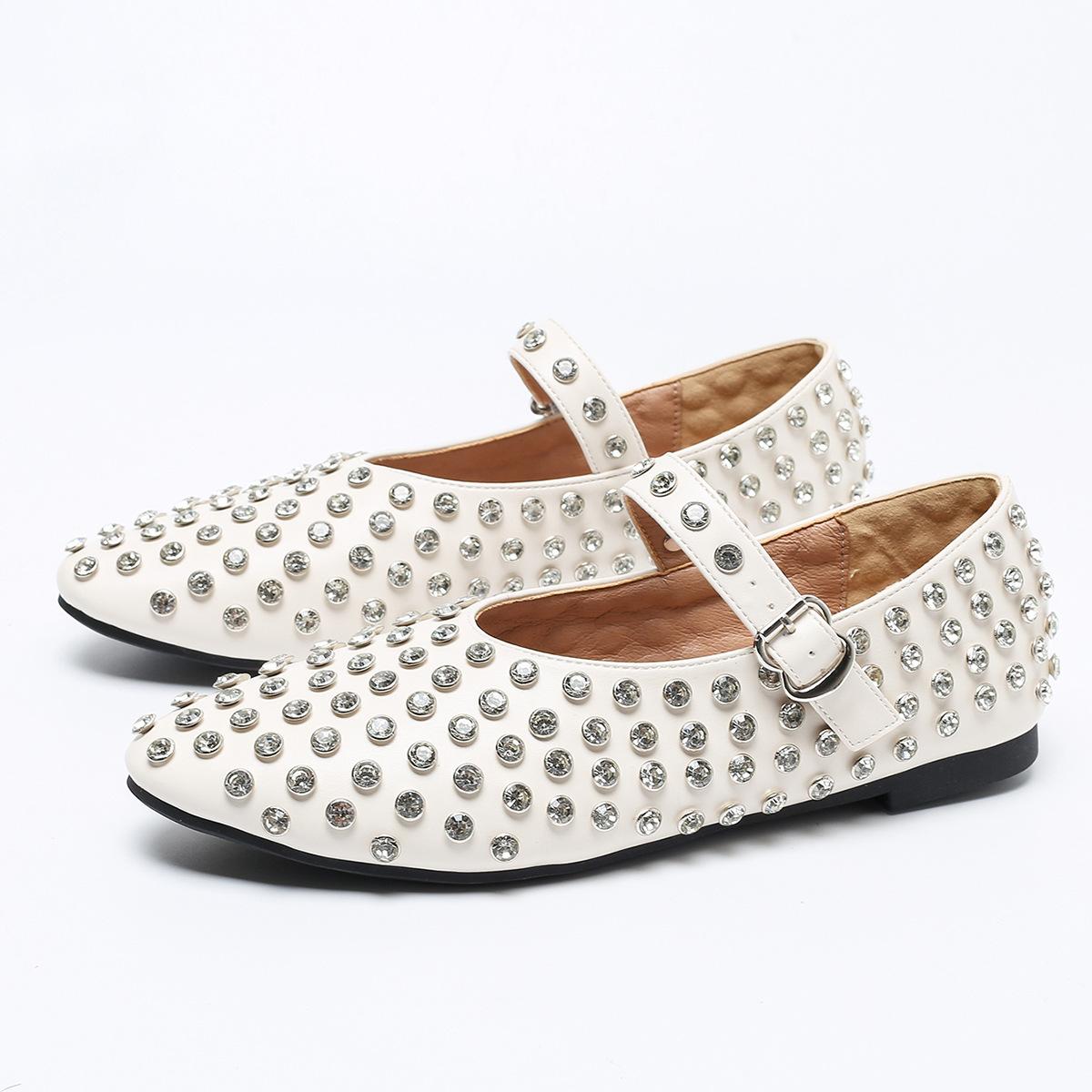 

Туфли женские большого размера с круглой головкой и неглубоким горлом Mary Jane, нескользящие, с плоским дном, полные бриллиантов, с декоративными элементами, модные весенние и летние 43 белый