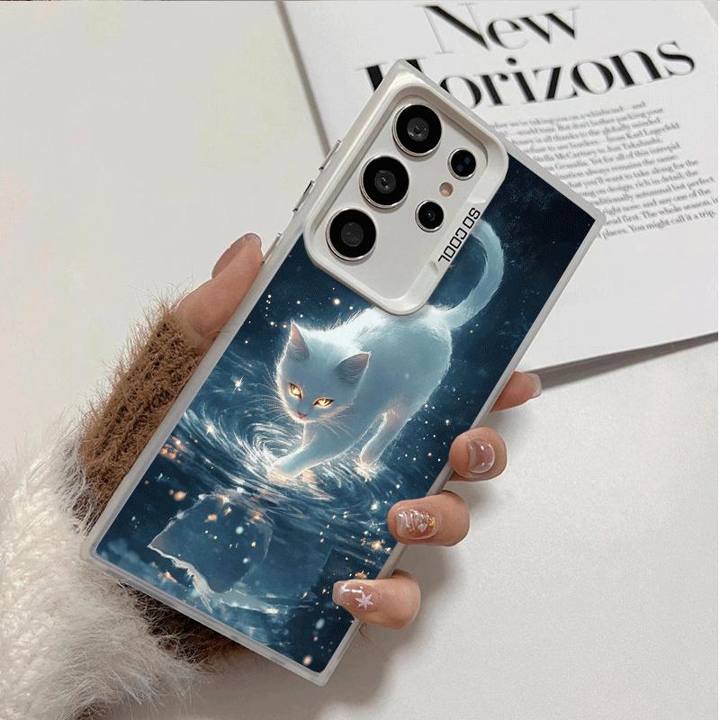 Night Moon Cat Dreamy Art Shockproof Phone Case for Samsung Galaxy S26 Edge S25 Ultra S24 FE S23 Plus S21 Cover Anti Fall Fundas