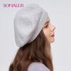 SOMALER Winter Beret For Women Autumn Wool Knit Beret Hats With Sequins Warm Double Layer Classic Frech Style Beret Cap