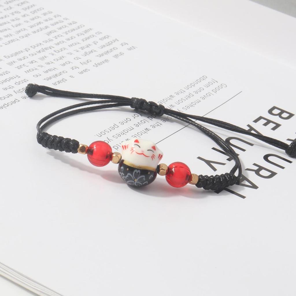 Lucky Cat Candy Color Braided Bracelet for Women