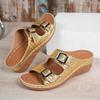 2025 foreign trade summer new women's wedge heel thick-soled slippers large size fish mouth one-word wedge heel thick-soled slippers