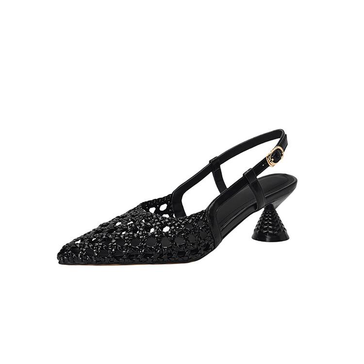 Fashion New Summer Sandals Cover Toe Shoes for Women Pointed Toe Shoes Fashionable Hollow Out High Heel Sandals Zapatos De Mujer Black