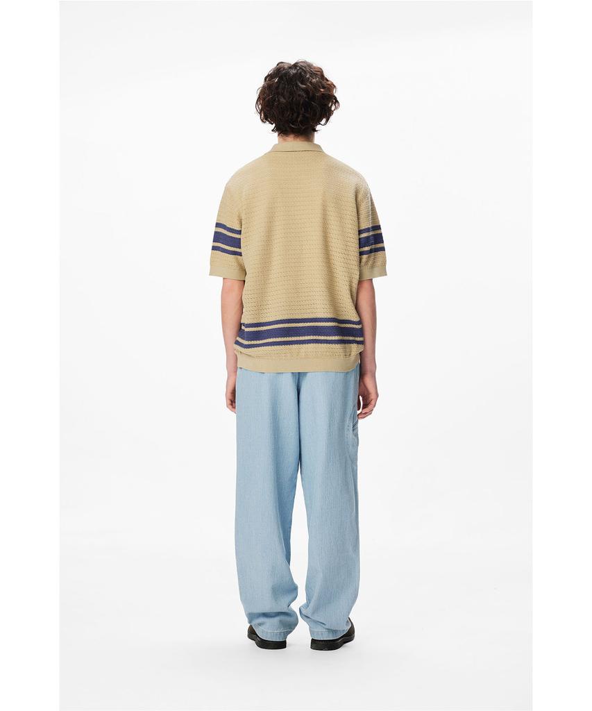 Sun Love Border Crochet Knit Polo Beige